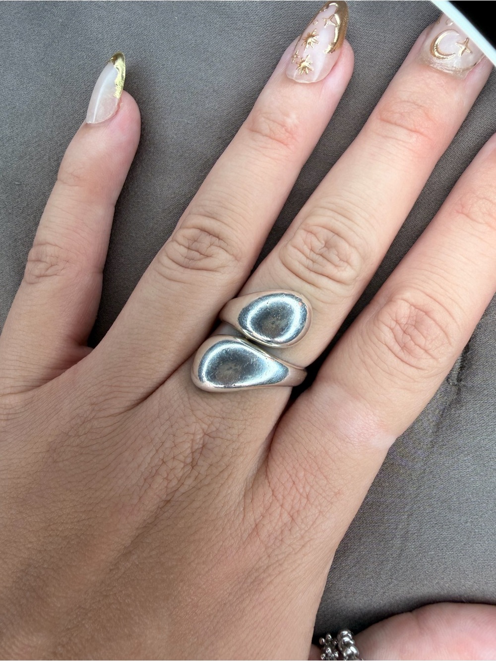 Silver Double Teardrop Ring